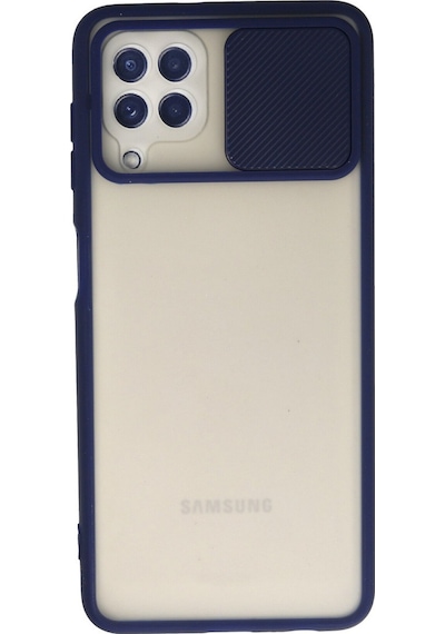 Galaxy Uyumlu A22 Kılıf Palm Buzlu Kamera Sürgülü Silikon - Lacivert