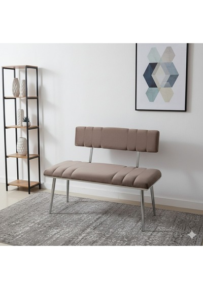 Özcan Metal Metal Ayaklı Metal Kasalı Sırtlı Krom Mutfak Salon Antre Yatak Odası Balkon Bench Puf Bank Oturak Kahverengi