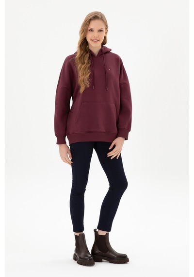U.S. Polo Assn. Kadın Bordo Şardonlu Kapüşonlu Sweatshırt 50313567-VR177