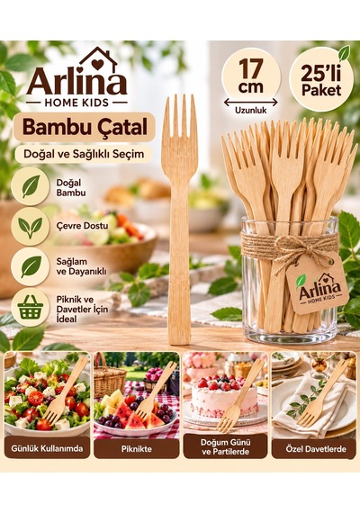 Lüx 17 Cm Bambu Çatal 25li Paket Ahşap