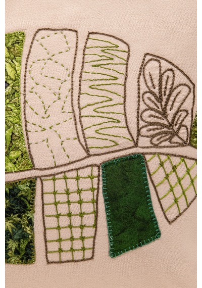 Fabric Craft Bag Omuz Çantası Duck Kumaş Patchwork Sashiko El İşlemeli Astarlı Telalı Günlük Çanta 44x34 Cm Acı Kahverengi - Bej