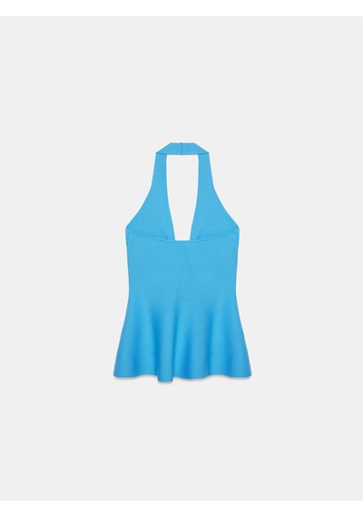Dilvin 10787 Halter Yaka Peplum Triko Bluz-turkuaz
