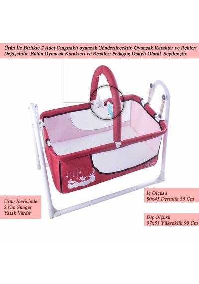 Chubby Baby Müzikli Melodi Kutulu Candy Sepet Beşik Sallanır, 2 Peluş Oyuncaklı Beşik Bordo Chubby Baby Müzikli Melodi Kutulu Candy Sepet Beşik Sallanır, 2 Peluş Oyuncaklı Beşik Bordo