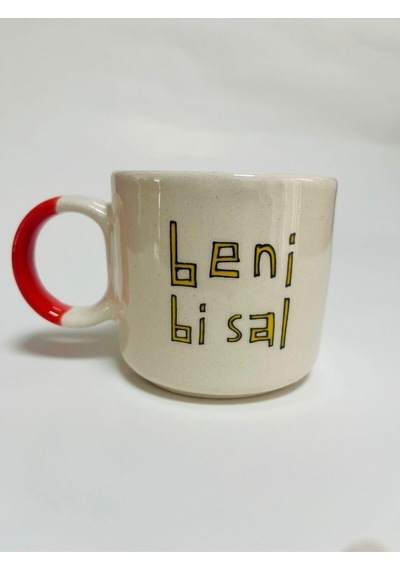 Mor Mürekkep Beni Bi Sal Baskılı Turuncu Kulplu Kupa