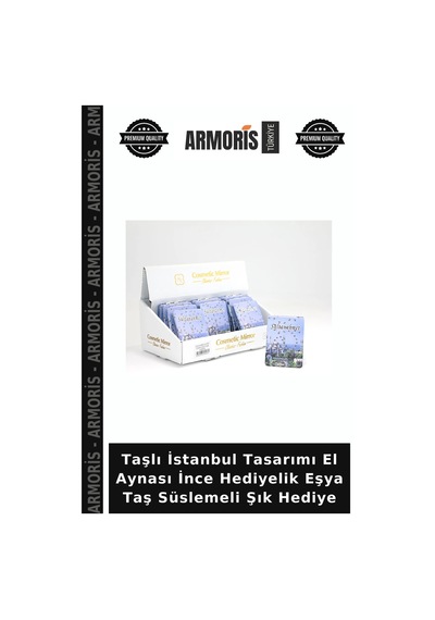Taşlı İstanbul Tasarımı El Aynası İnce Hediyelik Eşya Taş Süslemeli Şık Hediye Çok Renkli