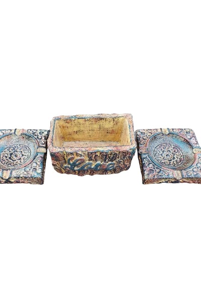 Hediyemiks 3 Lü Dekoratif Kase Seti Küllük & Saksı -vintage Eskitme El Yapımı Tasarım