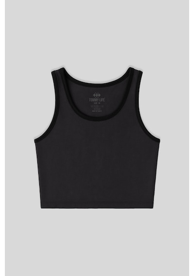 Tommy Life Antrasit Basic Sıfır Kol Dar Kalıp U Yaka Kadın Crop Top Atlet - 97162 Antrasit