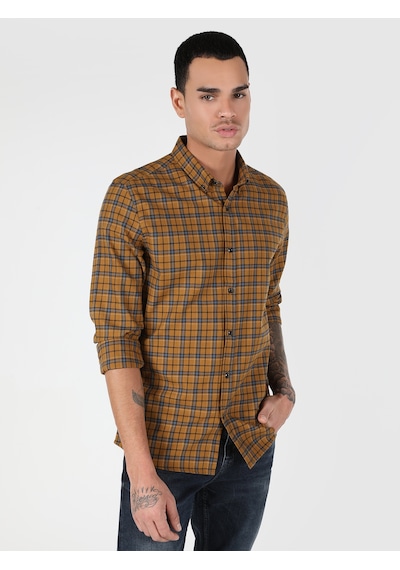 Colin's Slim Fit Kareli Sarı Erkek Uzun Kol Gömlek CL1061023_Q1.V1_YLS