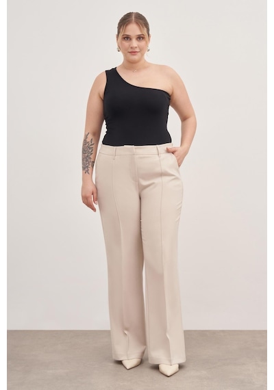 Myline Düz Kesim Klasik Pantolon-1755-krem Krem
