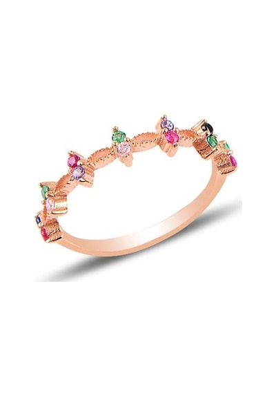 Gümüş Rose Mix Taşlı Crown Yüzük