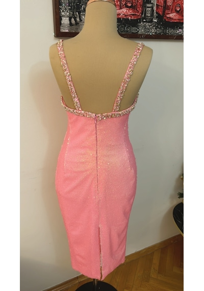 Chica Rosa Fashion Swarowski Taş, İnci Ve Boncuk İşlemeli Pembe Elbise Pearl
