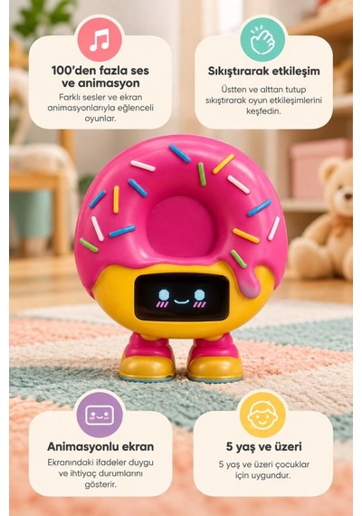 Gioc-hi Lisanslı 100 Den Fazla Ses Ve Animasyonlu Etkileşimli 10 Cm Oyuncak Sanal Dost Mochi