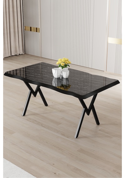 Canisa Akort Serisi Mdf Sabit 80x130 Siyah Mermer Desen Mutfak Masası Siyah Mermer Desen Masa