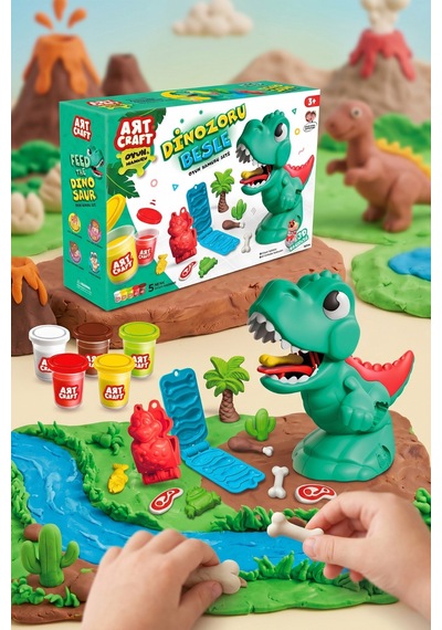 Art Craft Dinozoru Besle Oyun Hamuru Seti 5 Renk 3d Kalıplı Eğitici T-rex Oyuncak 3+ Yaş Çok Renkli