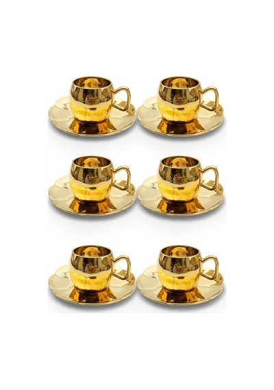 6 Kişilik Porselen Kahve Fincan Takımı Gold Tr3129 Çok Renkli