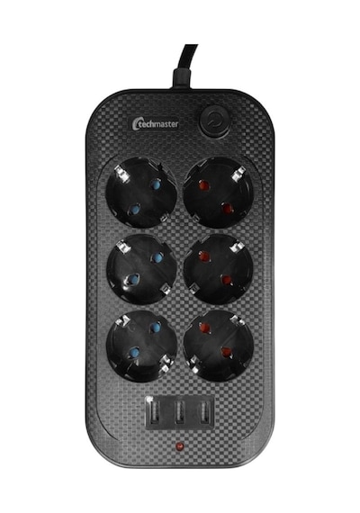 Techmaster 3 Usb Akım Çocuk Korumalı 6lı Priz 2mt Kablo