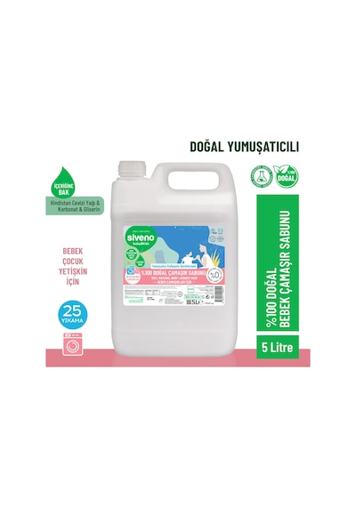 Siveno %100 Doğal Bebek Çamaşır Sabunu Kendinden Yumuşatıcılı Bitkisel Deterjan Vegan 5000 ml