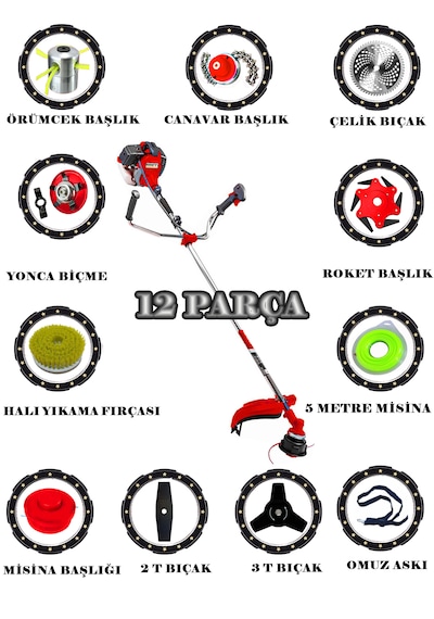 Prowackers German Rxk-9400 Class Yan Tipi Benzinli Ot Çalı Çim Biçme Tırpanı+ 12 Pcs Komple Setli