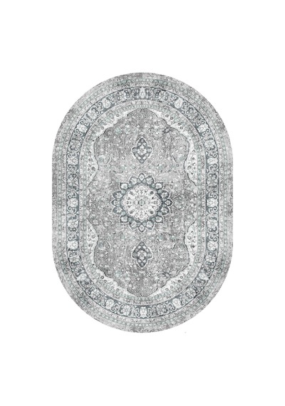 Vintage Desenli Pamuk Taban Baskılı Oval Halı Yeşil