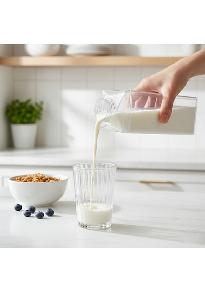 4 Lü Set 1000 Ml Şeffaf Süt Kutusu Tasarımlı Akrilik Matara - Buzdolabı İçi Düzenleyici Şişe