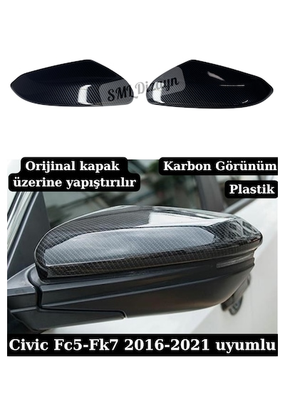 Honda Civic Fc5 Uyumlu 2016-2021 Karbon Görünüm Ayna Kapağı Düz Model Sağ-sol Takım