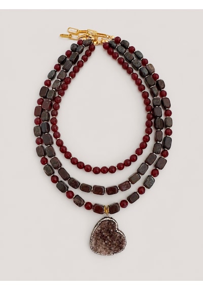 El Yapımı Granat, Jasper & Ametist Doğal Taşlı Kolye Seti Bordo