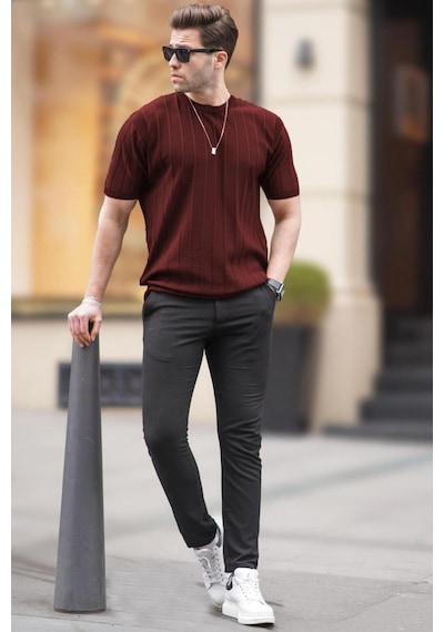 Madmext Erkek Bordo Tişört 5684 Bordo