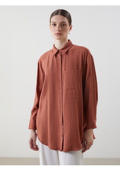 Lcw Modest Pembe Dokulu Oversize Krinkle Kadın Gömlek Tunik