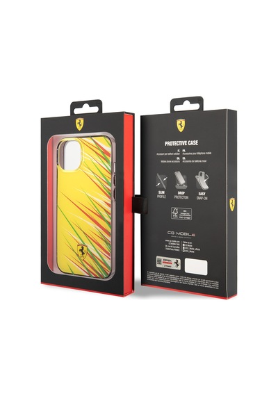 Apple Uyumlu iPhone 14 Kılıf Ferrari Lisanslı Baskı Logolu Çimen Desenli Kapak Sarı