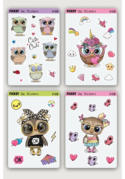 Sevimli Baykuş Sticker Seti - 43 Adet Etiket Çıkartma Diğer