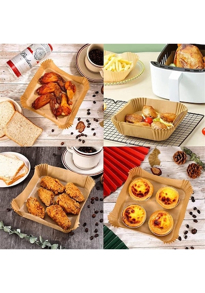 Mıopen Sıcak Hava Fritözleri İçin Fırın Kağıdı, 100 Adet Airfryer Pişirme Kağıdı, Yapışmaz, Yağa Dayanık