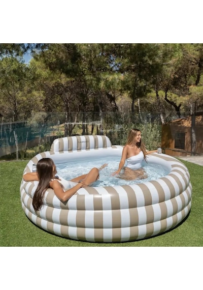 Flamingueo Oturma Alanlı Premium Şişme Aile Havuzu Oceana Bej