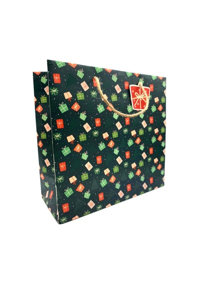 Gıpta Renkli Hediye Paketi Desenli Yeşil Karton Hediye Çanta 33x31,5x14 cm 1 Adet