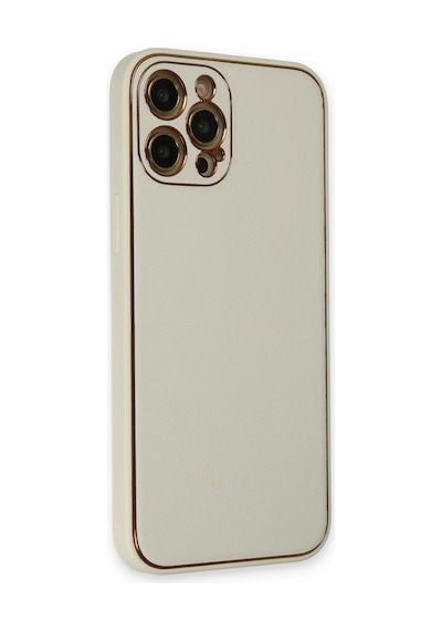Newface Apple iPhone Uyumlu 12 Pro Max Kılıf Coco Deri Silikon Kapak Glblseme - 13 - Beyaz