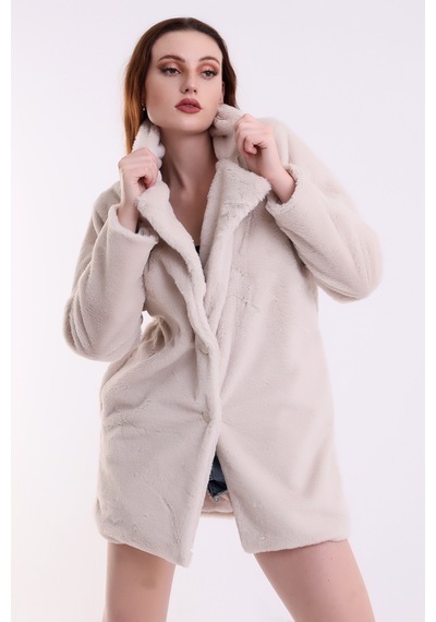 Winmoda34 Kadın İçi Astarlı Peluş Kaban Taş