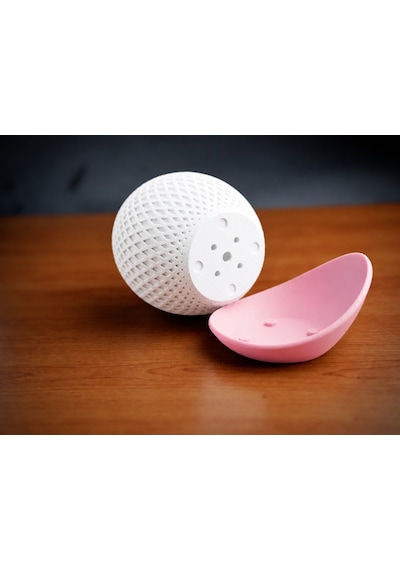 3d Baskı Küre Saksı - Kafes Dokulu İki Parçalı Dekoratif Saksı - Beyaz-pembe
