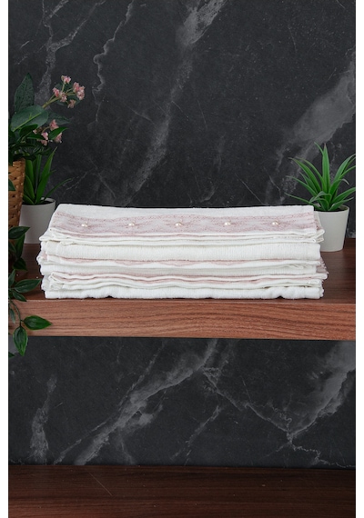 % 100 Pamuklu Kadife Güpürlü İnci Işlemeli 6 Lı Çeyizlik El Yüz Havlu Seti - 30x50 Cm - 04466 - Pembe Pembe
