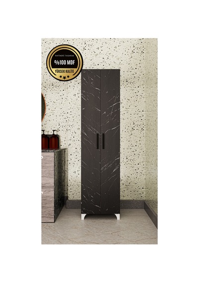 Long 2 Kapaklı Raflı Çok Amaçlı Dolap Banyo Balkon Kiler Mdf Siyah