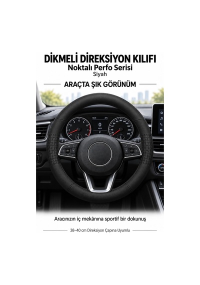 Trobus Volkswagen Golf 2009-2012 Uyumlu Dikmeli Direksiyon Kılıfı Noktalı Perfo Siyah