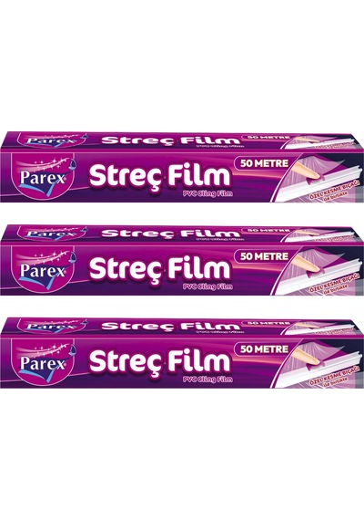 Kesme Bıçaklı 50m Streç Film Üçlü Paket