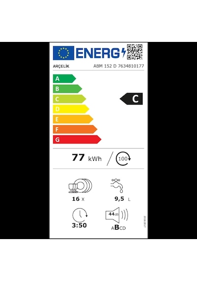 Arçelik ABM 152 D 5 Programlı 16 Kişilik Ankastre Bulaşık Makinesi