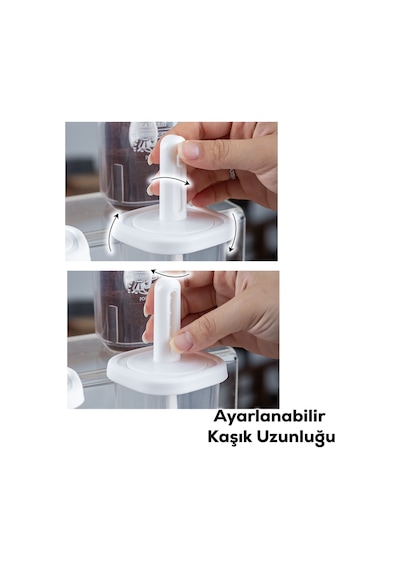 Porsima 1098 Kaydırmalı Kaşıklı Baharatlık Seti 12'li  Şeffaf - Beyaz