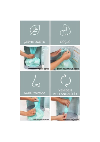 16l Çöp Kutuları Ile Uyumlu 1500 Bebek Bezi Kapasiteli 3 Paket Kokulu Yerli Çöp Poşeti
