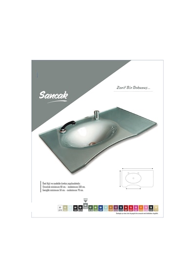 Cam Lavabo Sancak Modeli 70 x 56 CM