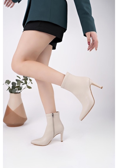 Nesilshoes Nesil Shoes Uraz 420 Ten Fermuarlı İnce Topuklu Kadın Bot