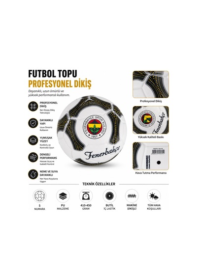 Fenerbahçe Lisanslı Futbol Topu No:5 Dayanıklı Dikişli Profesyonel Top Beyaz