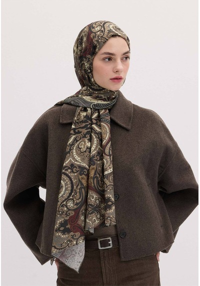 Freshscarfs Etnic Paisley Desen Şal Tozlu Kahve acı kahve