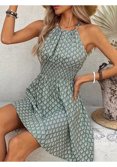 İkales Kadın Omuzlardan Açık Boyun Arkasından Bağcıklı Beli Lastikli Kısa Süprem Elbise Yeşil İkales Kadın Omuzlardan Açık Boyun Arkasından Bağcıklı Beli Lastikli Kısa Süprem Elbise Yeşil