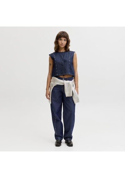 Jack & Jones Kadin Hakim Yaka Kolsuz Denim Gömlek - Mae - 12286386 Dark Blue Denim