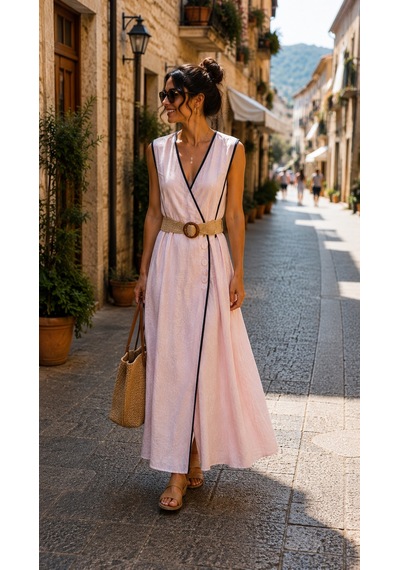 Eren Style İtalyan Belden Dolamalı Anvelop Keten Elbise Boyu:126 Cm'dir. Pudra Eren Style İtalyan Belden Dolamalı Anvelop Keten Elbise Boyu:126 Cm'dir. Pudra